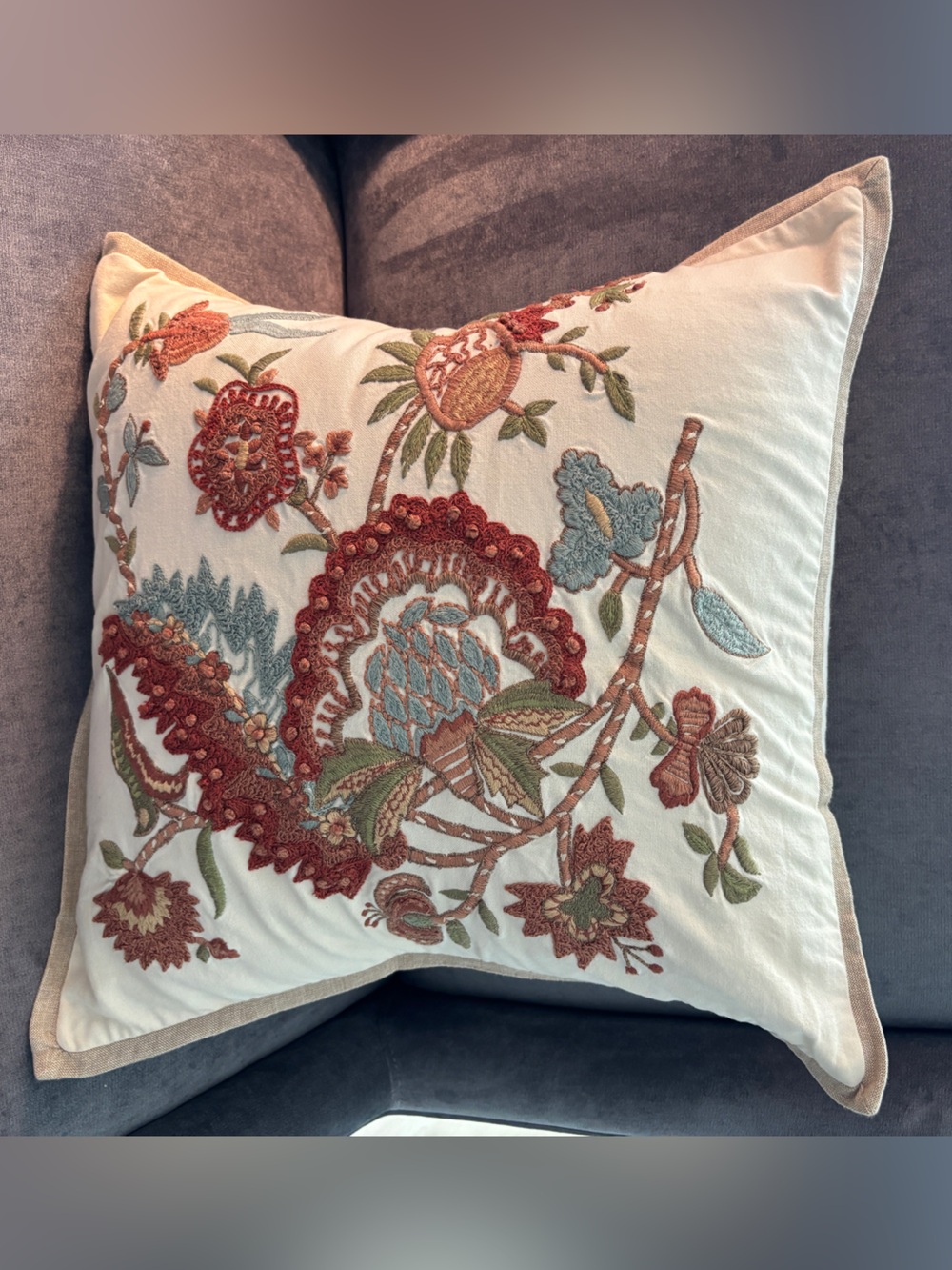 Pottery Barn Embroidered Floral Fall Pillow Cover 18x18